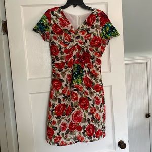 Rose and sequin dress, size L, 100% silk
